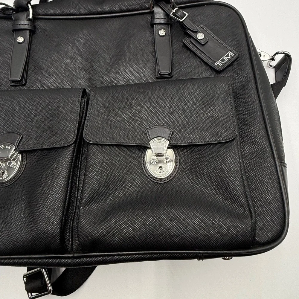 TUMI Villa Lucca City Business Tote 73124D2 Black Leather Laptop Bag T-Pass Keys